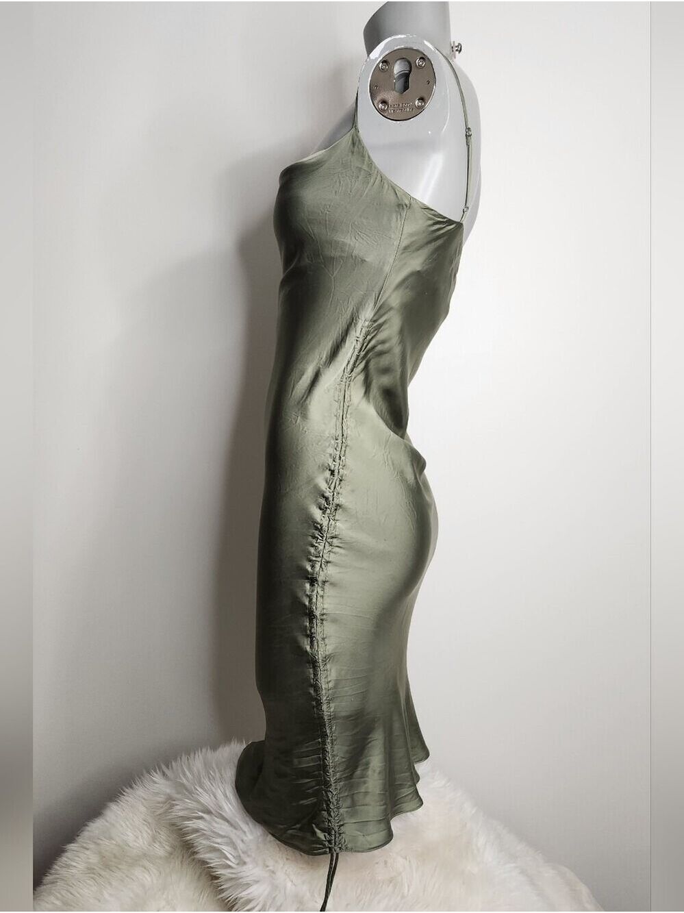 Aritzia Wilfred Only Ruched Adjustable Slip Dress In Sage Frost Green Size XXS - Picture 13 of 14